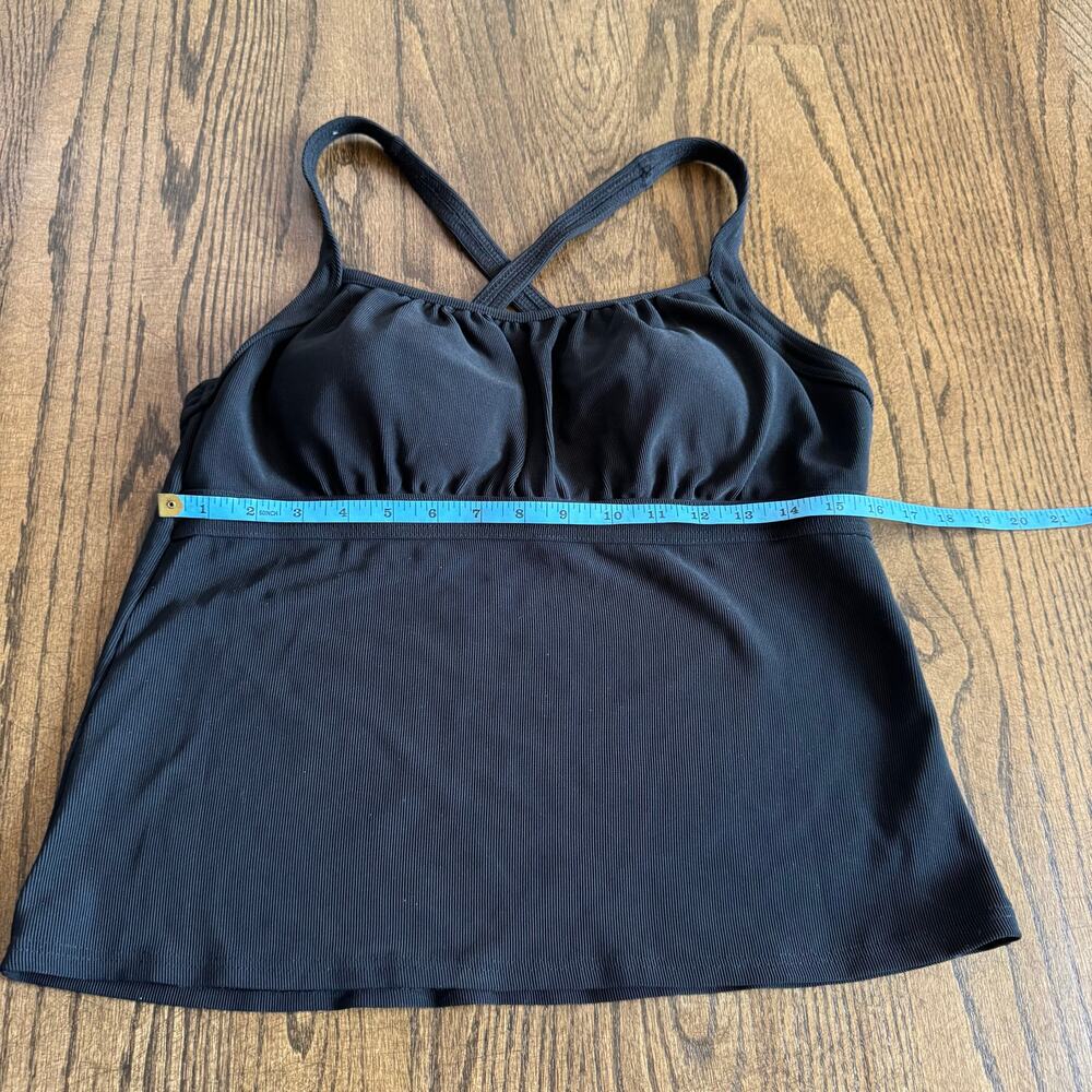 Lands End Women Solid Black Ribbed Soft Molded Cup Tankini Swim Suit Top Size 16 - Picture 5 of 7